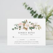 Waterverf Magnolias Bruiloft RSVP Kaart Maaltijd K (Staand voorkant)