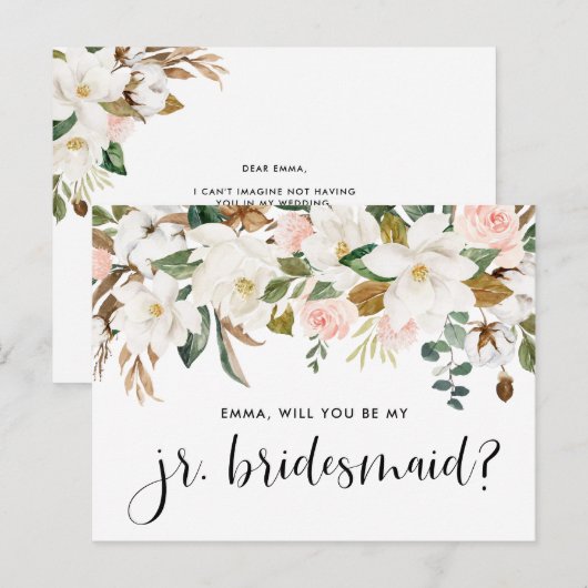 Waterverf Magnolias en Cotton Junior Bridesmaid Briefkaart (Voorkant / Achterkant)