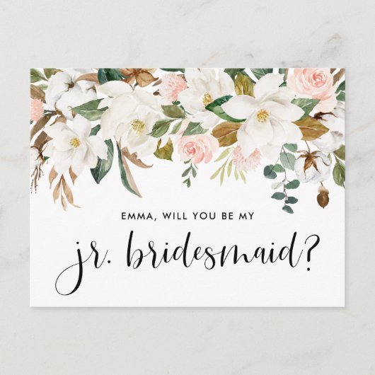 Waterverf Magnolias en Cotton Junior Bridesmaid Briefkaart (Voorkant)