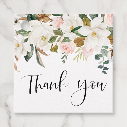 Waterverf Magnolias en Cotton Weddenschap Dank je Bedankjes Labels (Voorkant)