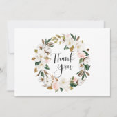 Waterverf Magnolias en Cotton Wreath Wedding Bedankkaart (Voorkant)