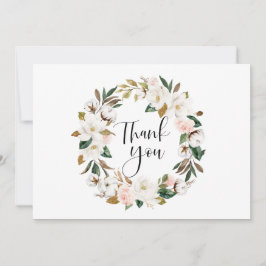 Waterverf Magnolias en Cotton Wreath Wedding Bedankkaart