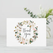 Waterverf Magnolias en Cotton Wreath Wedding Bedankkaart (Staand voorkant)