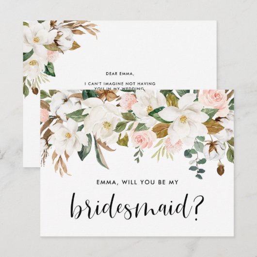 Waterverf Magnolias en Katoen zijn mijn Bridesmaid Briefkaart (Voorkant / Achterkant)