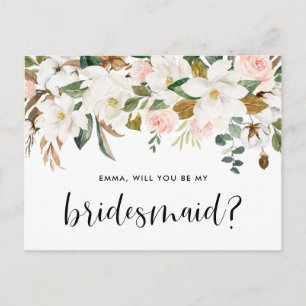 Waterverf Magnolias en Katoen zijn mijn Bridesmaid Briefkaart