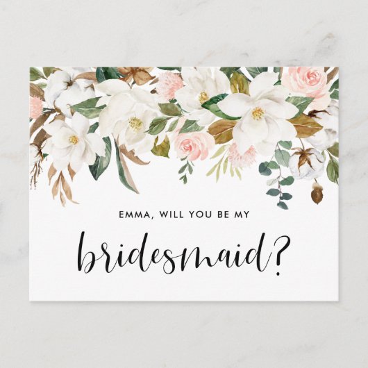 Waterverf Magnolias en Katoen zijn mijn Bridesmaid Briefkaart (Voorkant)