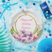 Waterverf Magnolias, Faux Marble Birthday Papieren Bordje (Feest)