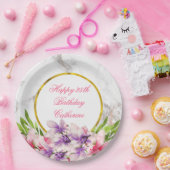 Waterverf Magnolias, Faux Marble Birthday Papieren Bordje (Feest)