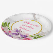 Waterverf Magnolias, Faux Marble Birthday Papieren Bordje (Gekanteld)