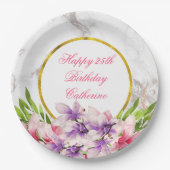 Waterverf Magnolias, Faux Marble Birthday Papieren Bordje (Voorkant)