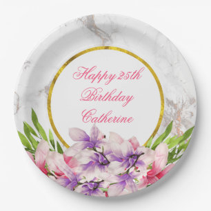 Waterverf Magnolias, Faux Marble Birthday Papieren Bordje