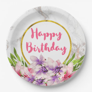Waterverf Magnolias, Faux Marble Birthday Papieren Bordje