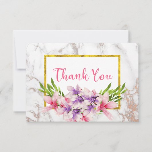 Waterverf Magnolias, Faux Marble Hartelijk dank Bedankkaart (Voorkant)