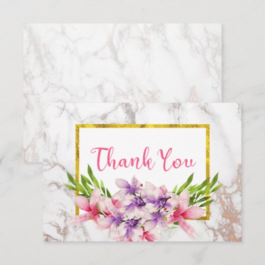 Waterverf Magnolias, Faux Marble Hartelijk dank Bedankkaart (Voorkant / Achterkant)