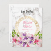 Waterverf Magnolia's, Faux Marble Save the Date Aankondigingskaart (Voorkant / Achterkant)