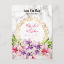 Waterverf Magnolia's, Faux Marble Save the Date Aankondigingskaart