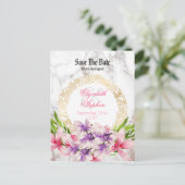 Waterverf Magnolia's, Faux Marble Save the Date Aankondigingskaart (Staand voorkant)