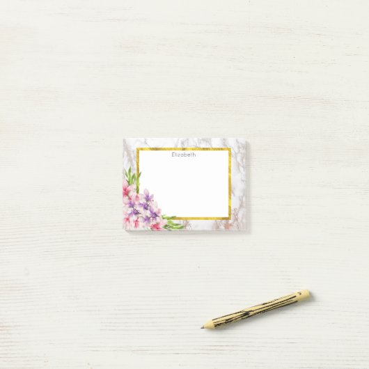 Waterverf Magnolias, Faux Marble Texture Custom Post-it® Notes (Op bureau)
