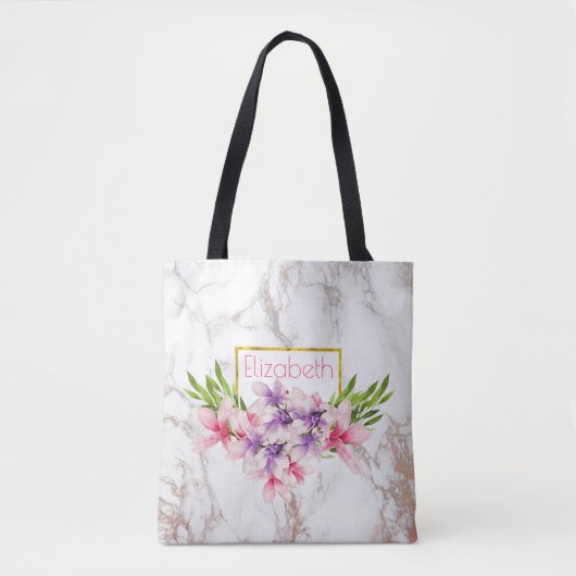 Waterverf Magnolias, Faux Marble Texture Custom Tote Bag (Voorkant)
