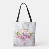 Waterverf Magnolias, Faux Marble Texture Custom Tote Bag (Achterkant)