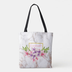 Waterverf Magnolias, Faux Marble Texture Custom Tote Bag