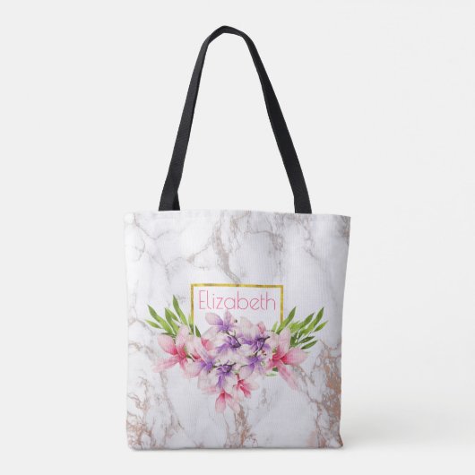 Waterverf Magnolias, Faux Marble Texture Custom Tote Bag (Achterkant)