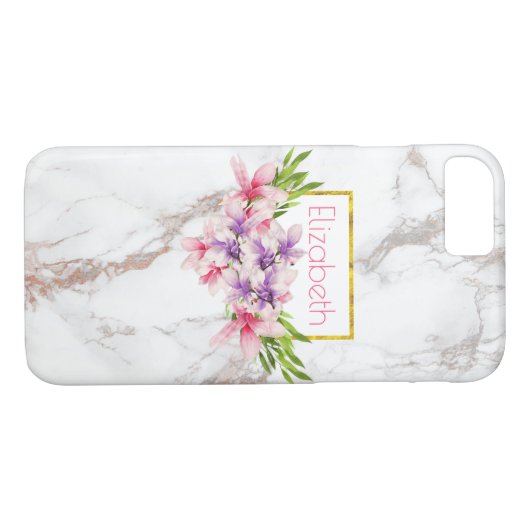 Waterverf Magnolias, Faux Marble Texture Modern Case-Mate iPhone Case (Achterkant (Horizontaal))