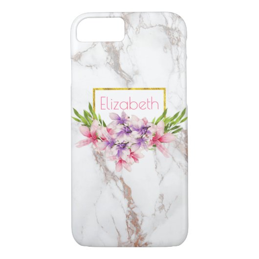 Waterverf Magnolias, Faux Marble Texture Modern Case-Mate iPhone Case (Achterkant)