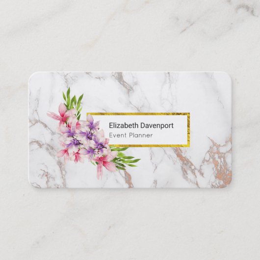 Waterverf Magnolias, Faux Marble Texture Modern Visitekaartje (Voorkant)