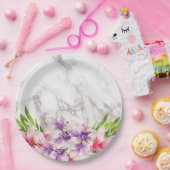 Waterverf Magnolias, Faux Marble Texture Papieren Bordje (Feest)