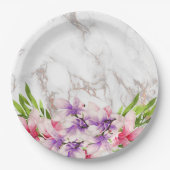 Waterverf Magnolias, Faux Marble Texture Papieren Bordje (Voorkant)