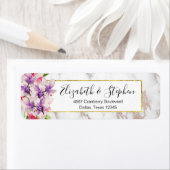 Waterverf Magnolias, Faux Marble Texture Wedding Etiket (Insitu)