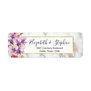 Waterverf Magnolias, Faux Marble Texture Wedding Etiket