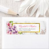 Waterverf Magnolias, Faux Marble Texture Wedding Etiket (Insitu)