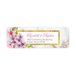 Waterverf Magnolias, Faux Marble Texture Wedding Etiket