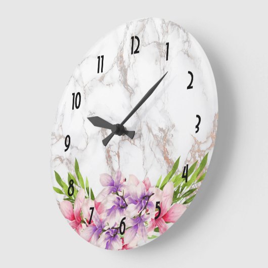 Waterverf Magnolias, Faux Marble Texture Wedding Grote Klok (Hoek)