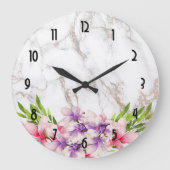 Waterverf Magnolias, Faux Marble Texture Wedding Grote Klok (Voorkant)