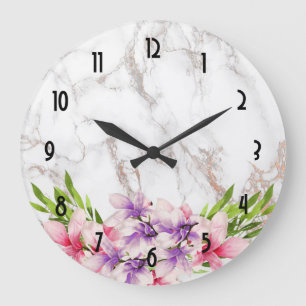 Waterverf Magnolias, Faux Marble Texture Wedding Grote Klok