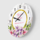 Waterverf Magnolias, Faux Marble Texture Wedding Grote Klok (Hoek)