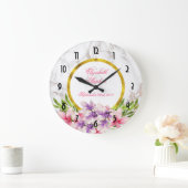 Waterverf Magnolias, Faux Marble Texture Wedding Grote Klok (Huis)