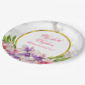 Waterverf Magnolias, Faux Marble Texture Wedding Papieren Bordje (Gekanteld)