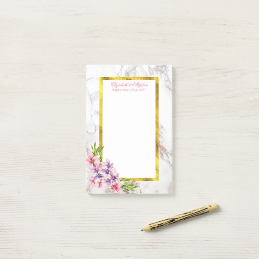 Waterverf Magnolias, Faux Marble Texture Wedding Post-it® Notes (Op bureau)