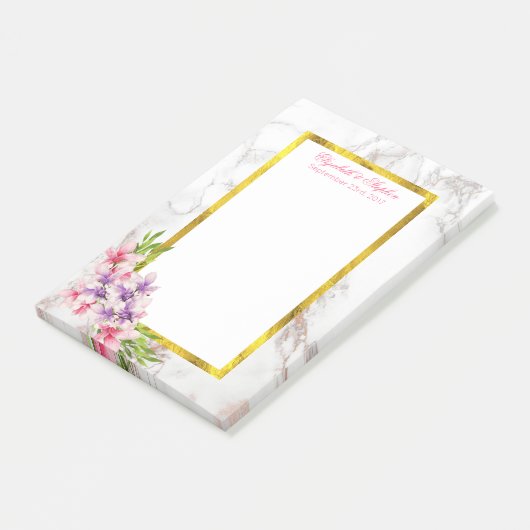 Waterverf Magnolias, Faux Marble Texture Wedding Post-it® Notes (Schuin)
