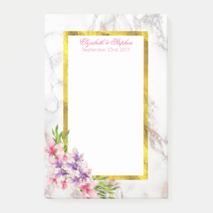 Waterverf Magnolias, Faux Marble Texture Wedding Post-it® Notes
