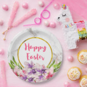 Waterverf Magnolia's, Faux marmeren textuur Pasen Papieren Bordje (Feest)