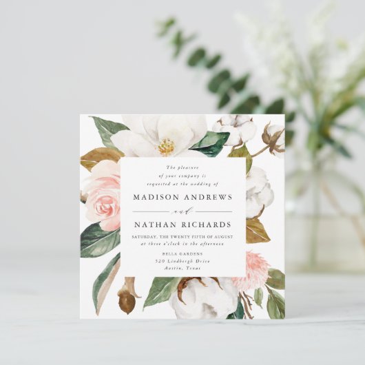 Waterverf Magnolias | Floral Wedding Kaart (Staand voorkant)