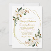 Waterverf Magnolias Greenery Gold Photo Wedding Kaart (Voorkant)