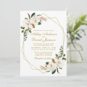 Waterverf Magnolias Greenery Gold Photo Wedding Kaart (Staand voorkant)