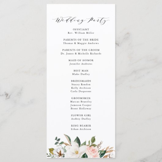 Waterverf Magnolias | Huwelijksceremonie Programmakaart (Achterkant)