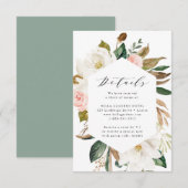 Waterverf Magnolias | Huwelijksdetails Kaart (Voorkant / Achterkant)